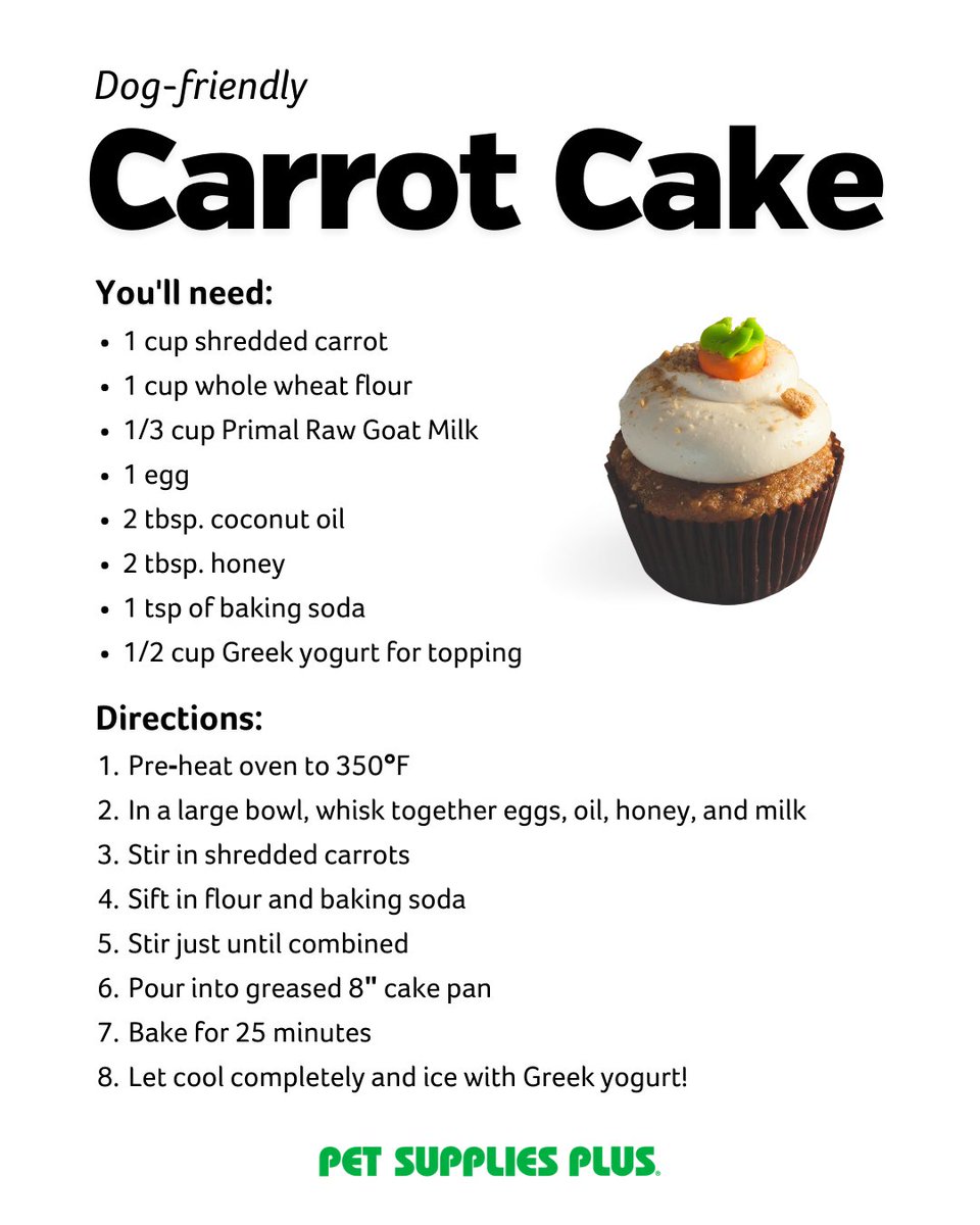 petsuppliesplus's tweet photo. Because who can resist carrot cake? 🥕
Share this recipe with a pet parent who carrot get enough of cake and be sure to let us know if you give it a try!
#petlovers #dogrecipe #dogsoftwitter https://t.co/MHvQjbOsaF
