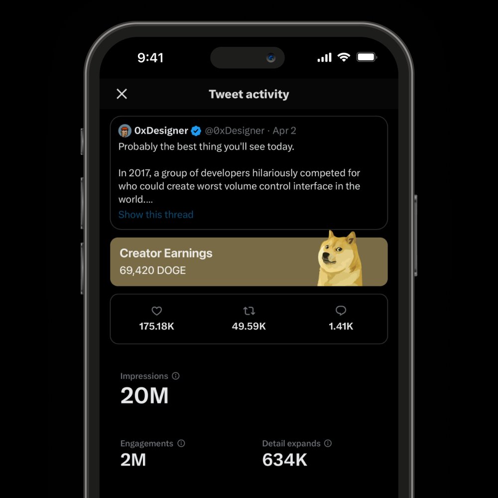 Concept: Twitter rev-share paid out in DOGE.