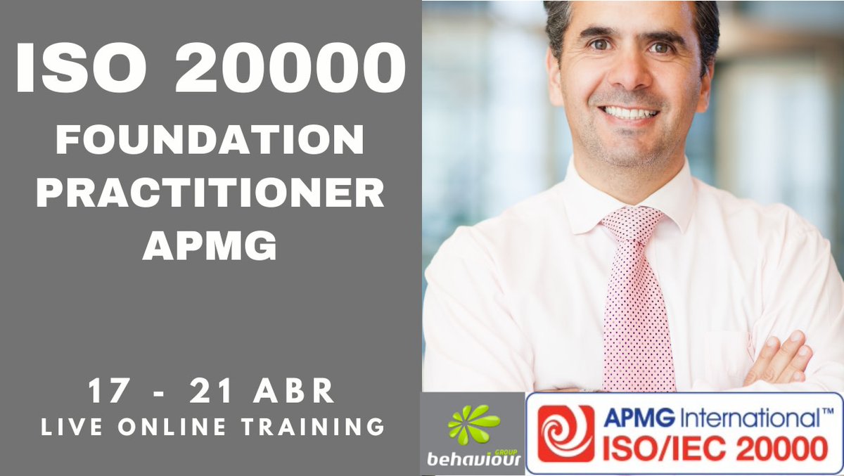 Behaviour_'s tweet image. ISO 20000 Foundation &amp;amp; Practitioner da APMG, aprenda a manter e a gerir um Sistema de Gestão de Serviços de TI.Inscreva-se online: behaviour-group.com/PT/apmg/curso-…

#20000 #itservicemanagement #servicosti #behaviourgroup