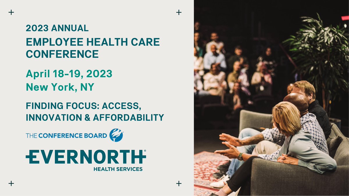 Evernorth's tweet image. Mark your calendars! It’s almost time for the @Conferenceboard Employee Health Care Conference in NYC. Connect with Evernorth Behavioral Health and Care Solutions leaders to learn how Evernorth can help employers reimagine their benefits strategy: bit.ly/3Ggbf2c #TCBEHC