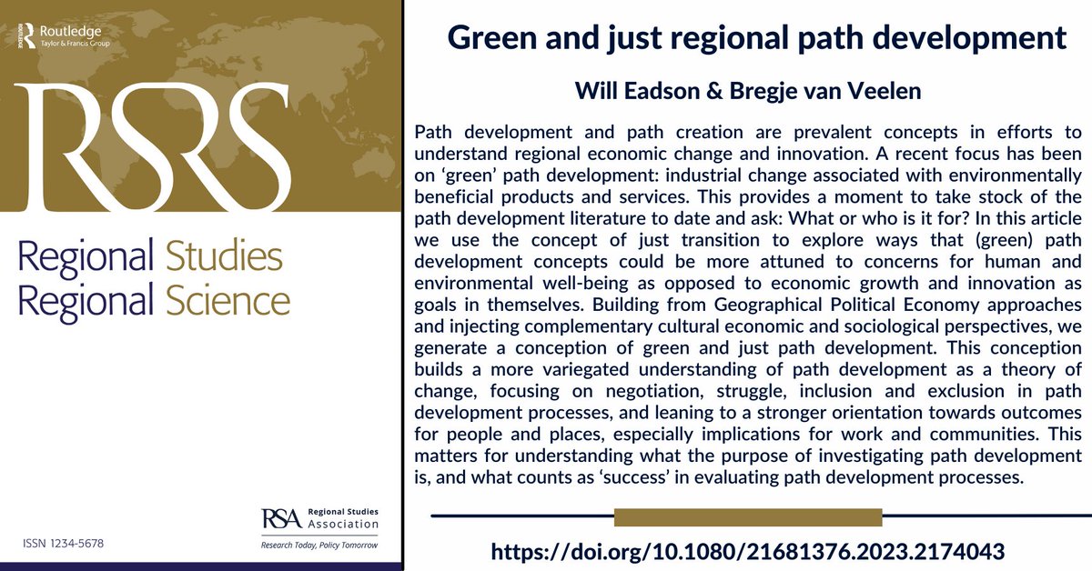 New <a href="/RSRS_OA/">Regional Studies, Regional Science (RSRS)</a> article: 'Green and just regional path development' by Will Eadson &amp; <a href="/bvanveelen/">Bregje van Veelen</a>   

doi.org/10.1080/216813…