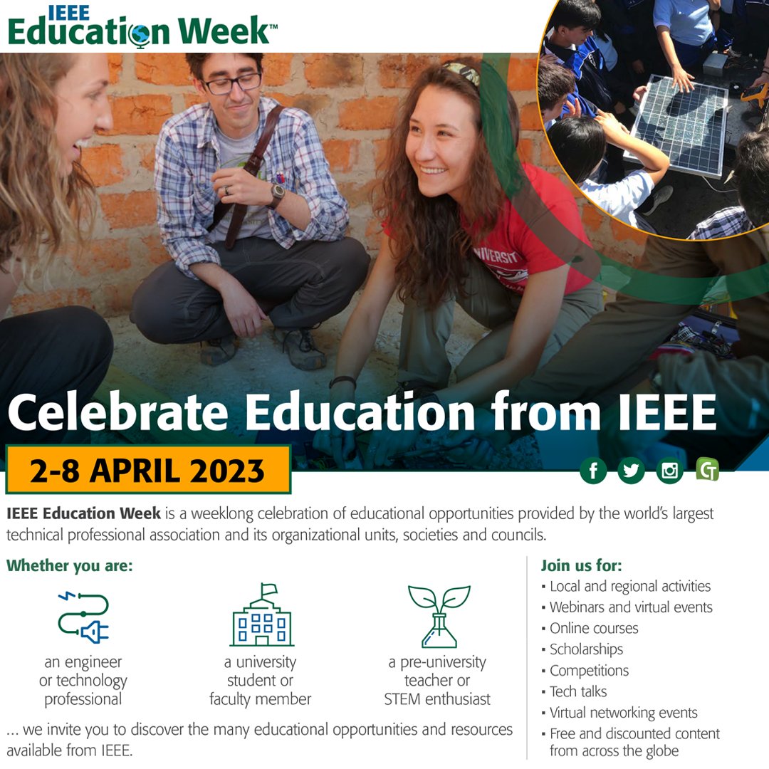 IEEE Education Week celebrates the educational opportunities offered by our many units, societies, and councils. I encourage you to explore the vast education programs and offerings provided by #IEEE. educationweek.ieee.org