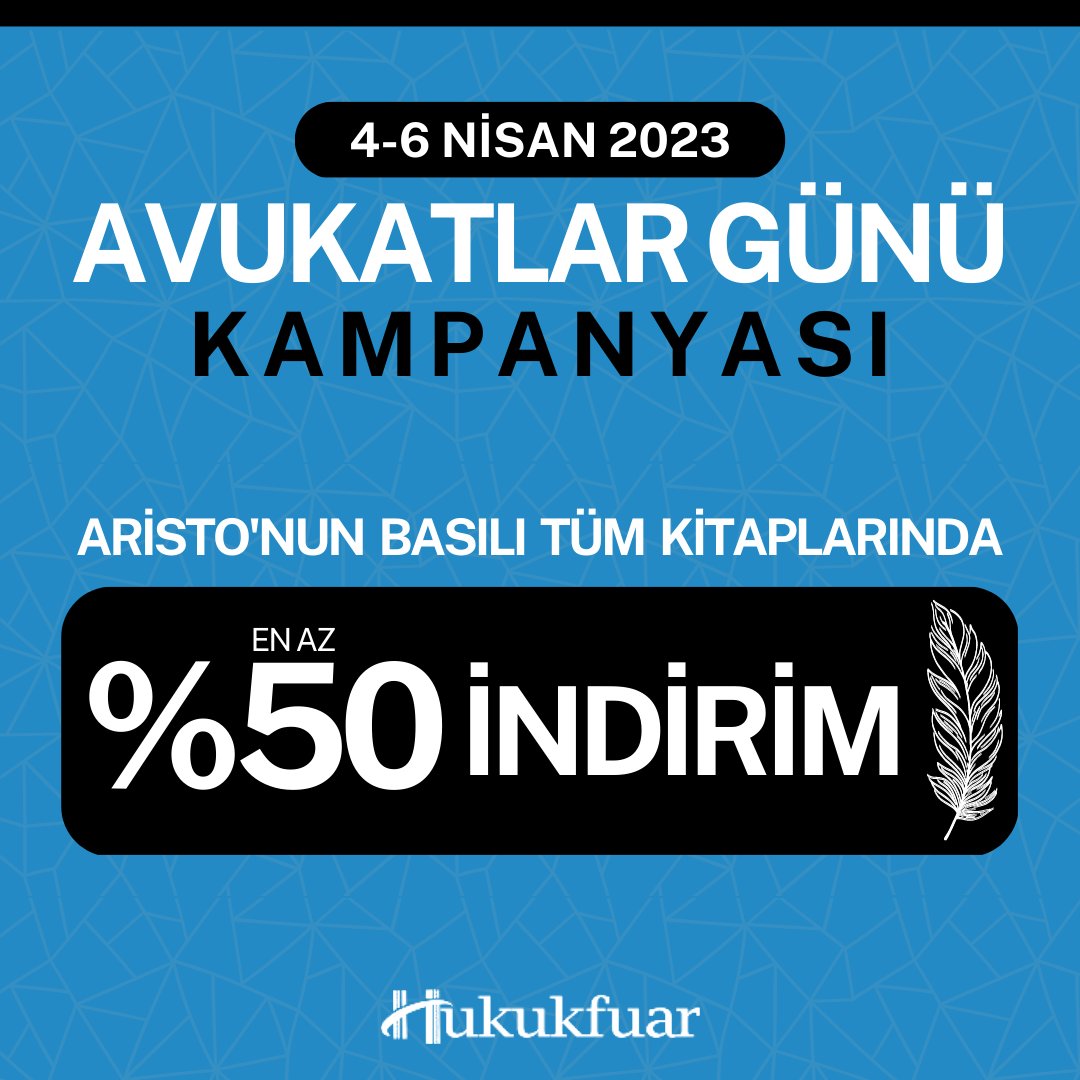 🎉AVUKATLAR GÜNÜ'NE ÖZEL!

⚡Aristo'nun Bütün Basılı Kitaplarında EN AZ %50 İNDİRİM Fırsatı!

Hemen İncelemek İçin: hukukfuar.com/avukatlar-gunu…