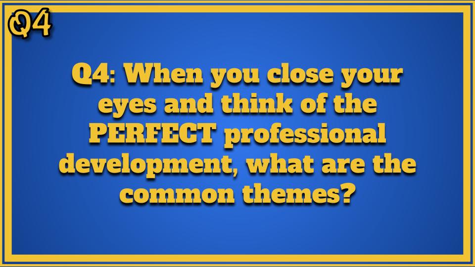 TXEDMod's tweet photo. Q4 Again: When you close your eyes and think of the PERFECT professional development, what are the common themes? 
  #TXed

Reply with "A4" and use the hashtag, #TXed https://t.co/Kg4G9N5Uk1