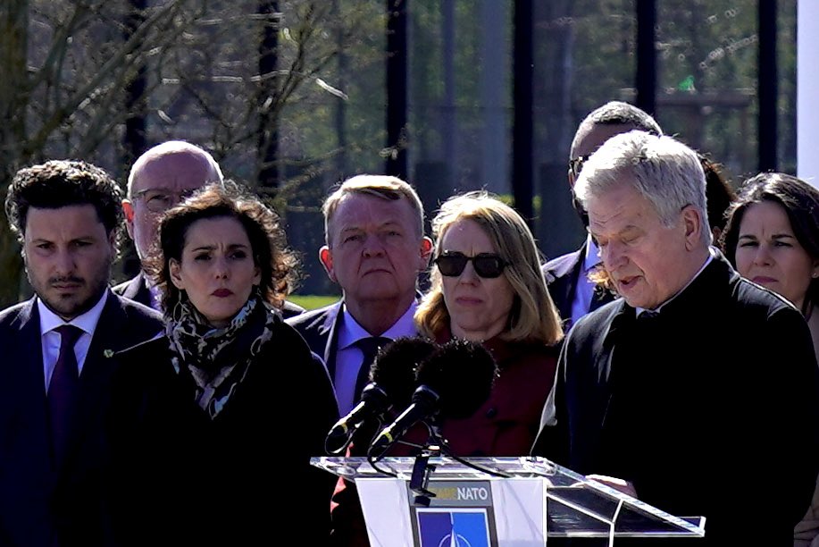 DanishMFA's tweet photo. 🇩🇰 FM @larsloekke: Thrilled to welcome #Finland as a member at @NATO #ForMin meeting. Witnessing the flag raising ceremony truly feels historic. Looking forward to welcoming #Sweden as soon as possible. Will make our NATO family stronger and safer. #WeAreNATO #StrongerTogether https://t.co/BVdNEpUeUR