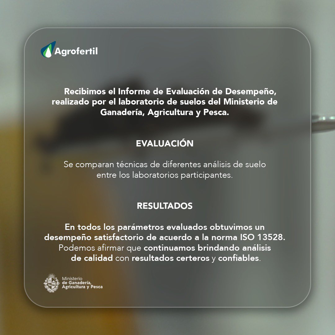 Recibimos el informe de evaluación de desempeño realizado por el laboratorio de #suelos de @mgapuruguay donde obtuvimos muy buenos resultados. 

🤝Podemos afirmar que continuamos brindando análisis de calidad con resultados confiables y certeros.