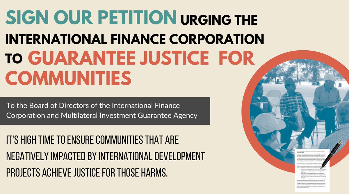 💥ACT💥 Too often, #DevelopmentProjects meant to drive economies actually harm the people they claim to help. We have a critical opportunity to protect people from these harms & we need your help! 🖊️Urge @IFC_org to guarantee #Justice for communities: bit.ly/IFC-remedy-pet… 🧵