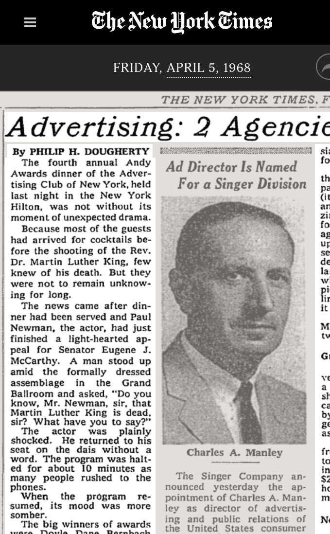 #otd in 1968, as covered by the (next day’s) advertising column in the@nytimes #MLK55