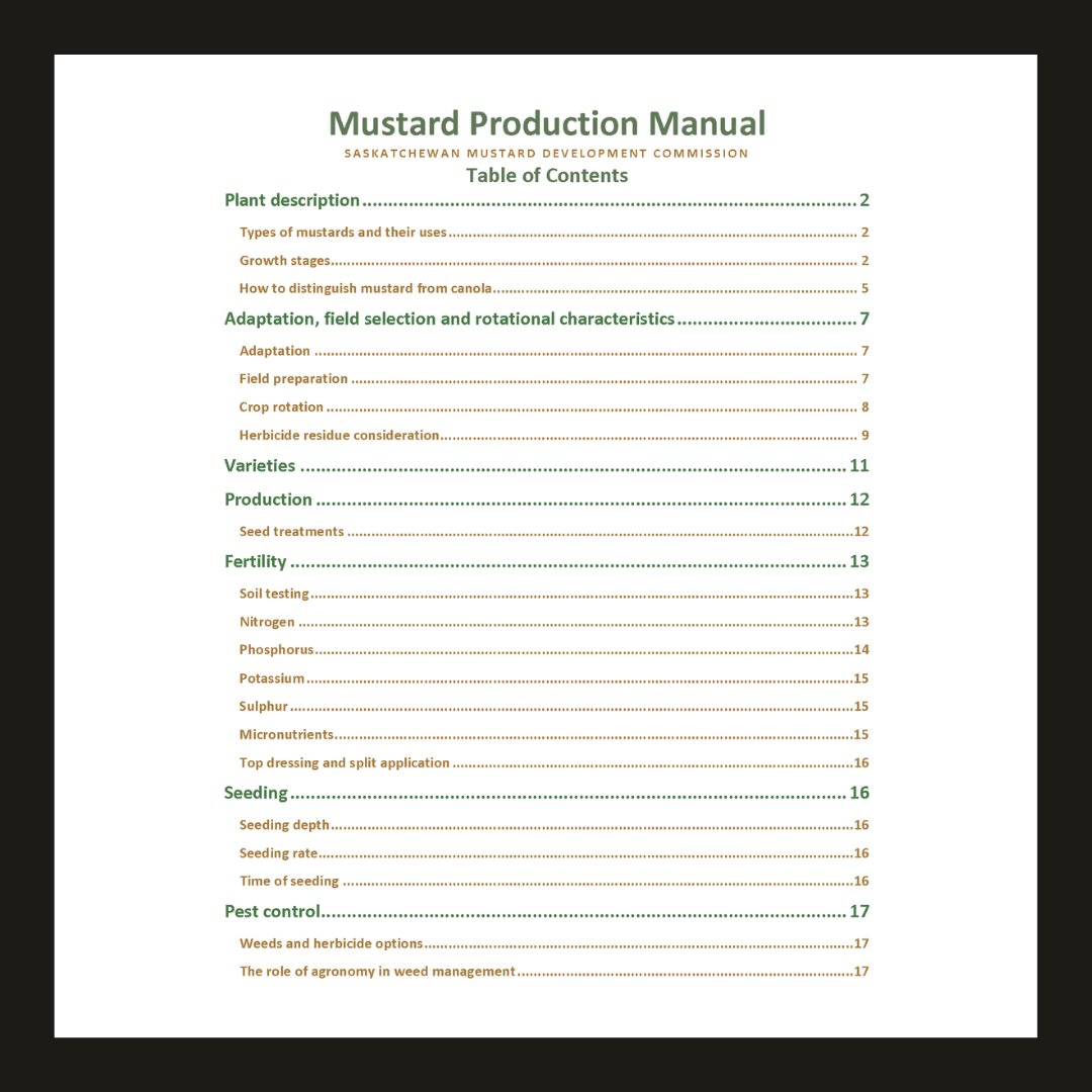 Questions about mustard #fertility, #seedingdepth and #seedingrate? Find your answers in the Mustard Production Manual on SaskMustard's website: saskmustard.com/production-man…