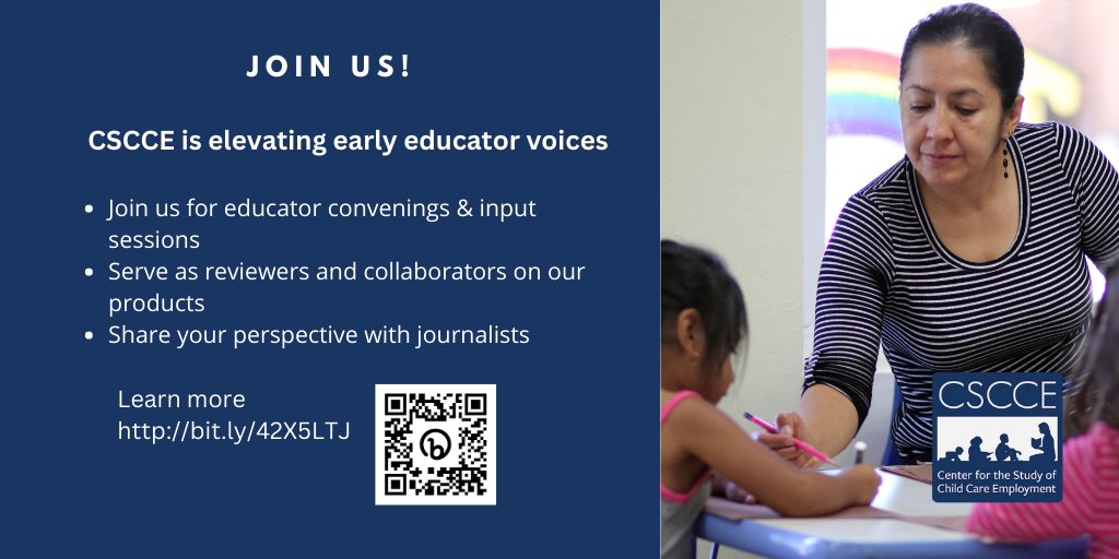 CSCCEUCB's tweet photo. @CSCCEUCB  invites early childhood educators to join our effort to elevate #EarlyEducator voices.  Activities may include reviewing materials, serving in focus groups, or media interviews. 
Learn more https://t.co/7UmAY5SoTm and join us! https://t.co/TheOVqLJ0f