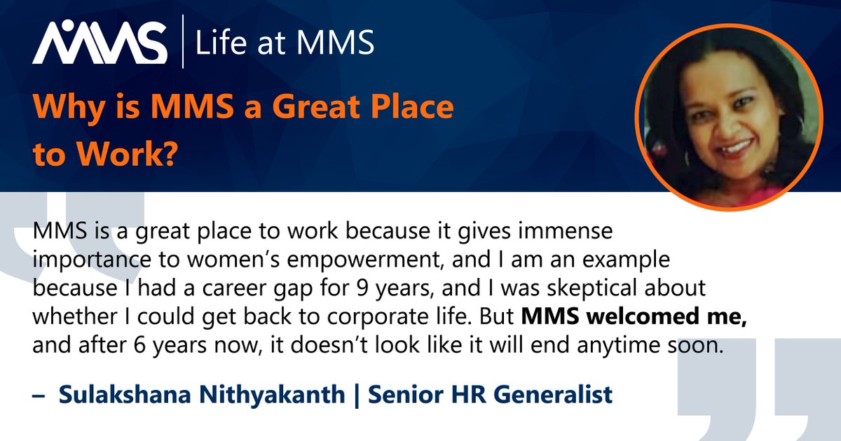 mmsholdings's tweet photo. MMS' culture is award-winning, so over the next couple of weeks, we're asking our global colleagues what about MMS makes it such a great place to work.
Learn more about working at MMS: https://t.co/YzJElKVLtg
#loveyourwork #companyculture #GreatPlacetoWork #careers #LifeAtMMS https://t.co/DwT6nvShCT