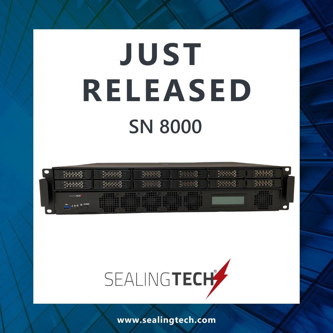 Sealing_Tech's tweet photo. SealingTech announces the SN 8000 server node. It holds up to 542TB of storage in a 2U portable chassis (213 TB more than our SN 7000), making it our highest storage capacity server to date. Read more in the press release: 
https://t.co/d7lwWzFAFh

#BuildSecureSolve #SN8000 https://t.co/wc2lbDIzES
