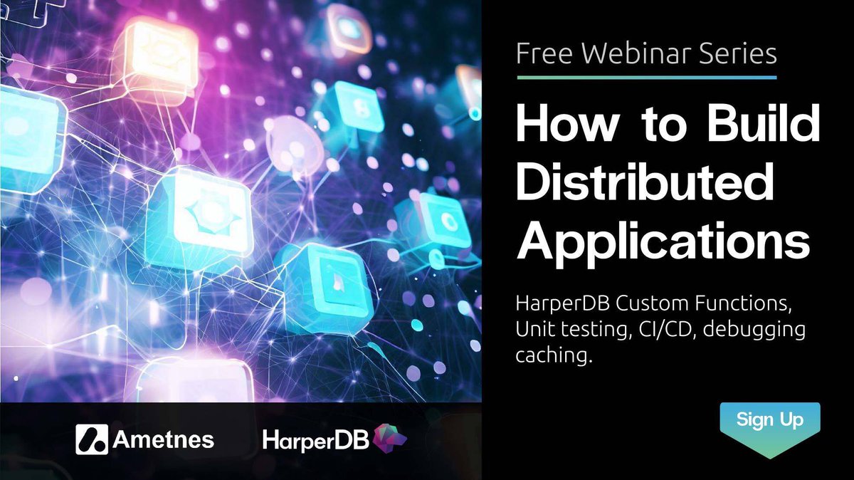 harper_fast's tweet photo. 📢 Tune in tomorrow for part 2 of this webinar: Building Distributed Applications with HarperDB &amp; Ametnes. 

This time we'll focus on Custom Functions (Unit Testing, CI/CD, Debugging) &amp; Caching 🔥

RSVP👉https://t.co/L2Fq1FOOS8

#AppDevelopment #Coding #Developer https://t.co/CwJBppDwCF