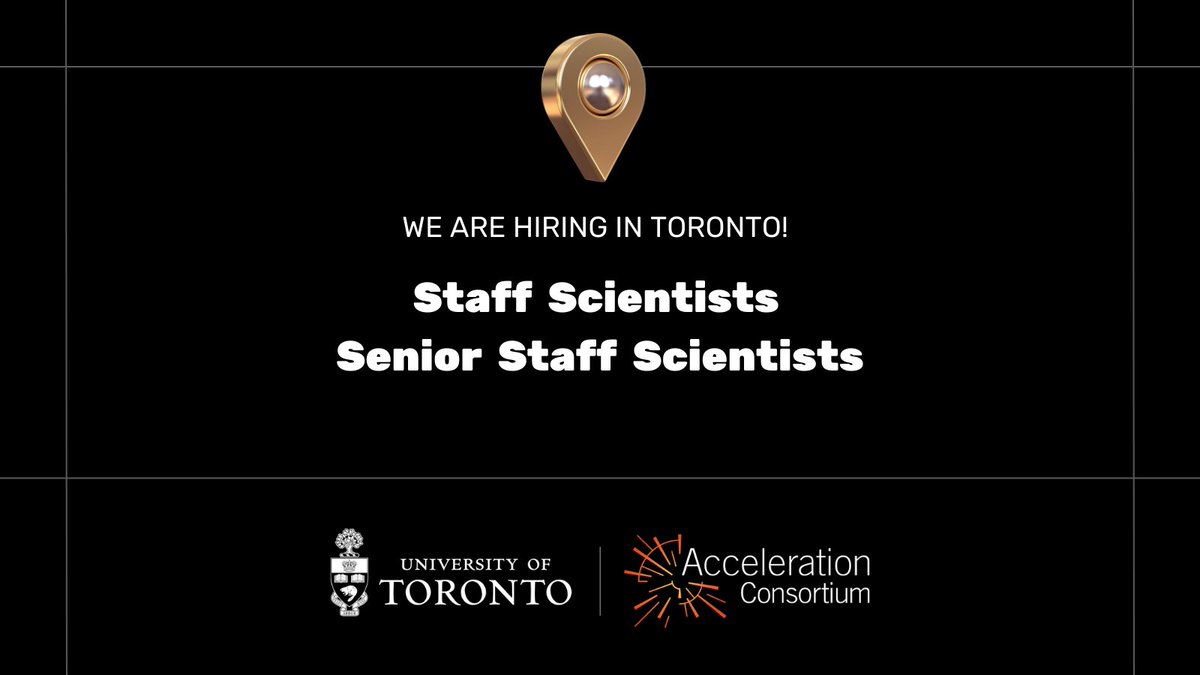 WE'RE #HIRING! Come join the Acceleration Consortium team in #Toronto and become part of a world leading hub for #AI for science. We are looking for:
✔️Staff Scientists : bit.ly/ac-staff-sci
✔️Senior Staff Scientists: bit.ly/ac-senior-sci
Apply now!