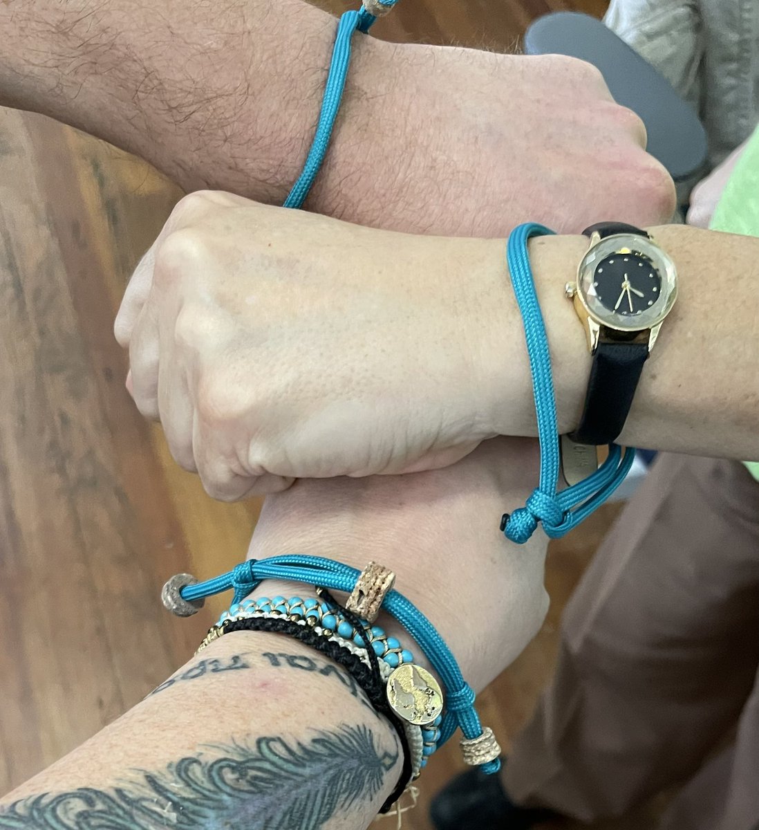 Texas_Aggie1992's tweet photo. Teal Tuesday #SAAM #SAPAMTAMU #SAAM2023 paracord bracelets worn by staff supporting prevention and awareness of sexual assault. https://t.co/2pDBVFdOsX