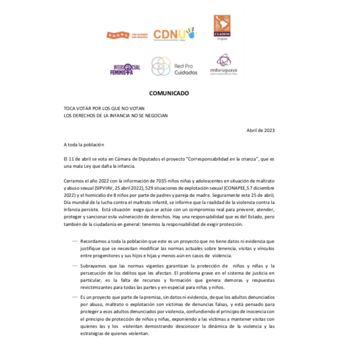 CDNURUGUAY's tweet photo. TOCA VOTAR POR LOS QUE NO VOTAN
LOS DERECHOS DE LA INFANCIA NO SE NEGOCIAN
A toda la población

#MalaLey #DañaLaInfancia #QueNoSeVote https://t.co/fpywkCMJGB
