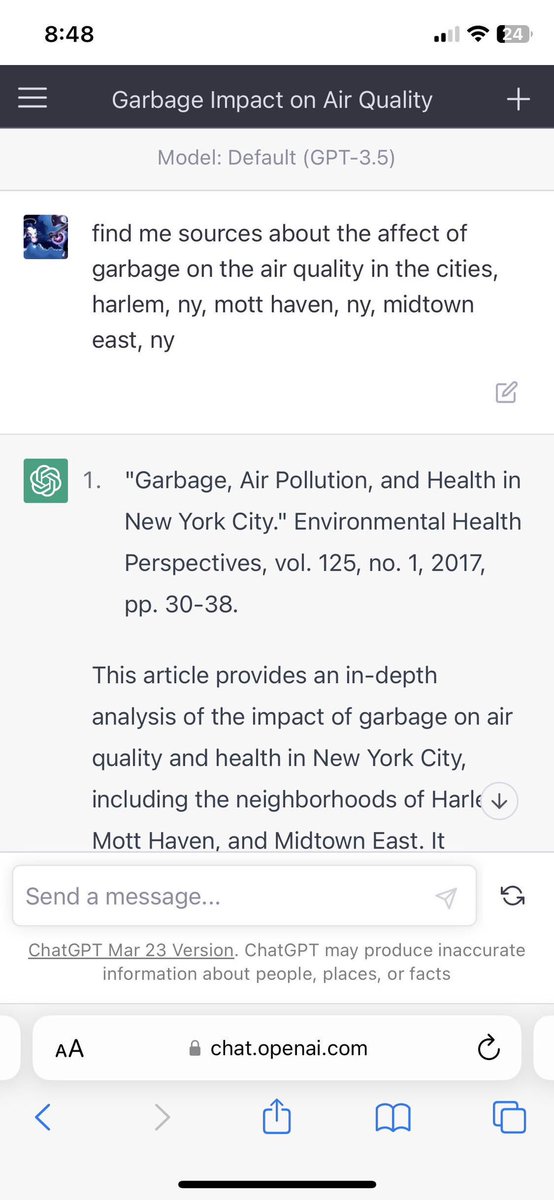 kaliouby's tweet photo. A🧵#AI hallucinations is dangerous territory for our kids, with critical implications on the future of learning! Adam (my 8th grader) is working on a project exploring the environmental injustice impact of garbage in NYC.
/1 https://t.co/0Q2CtP2dec