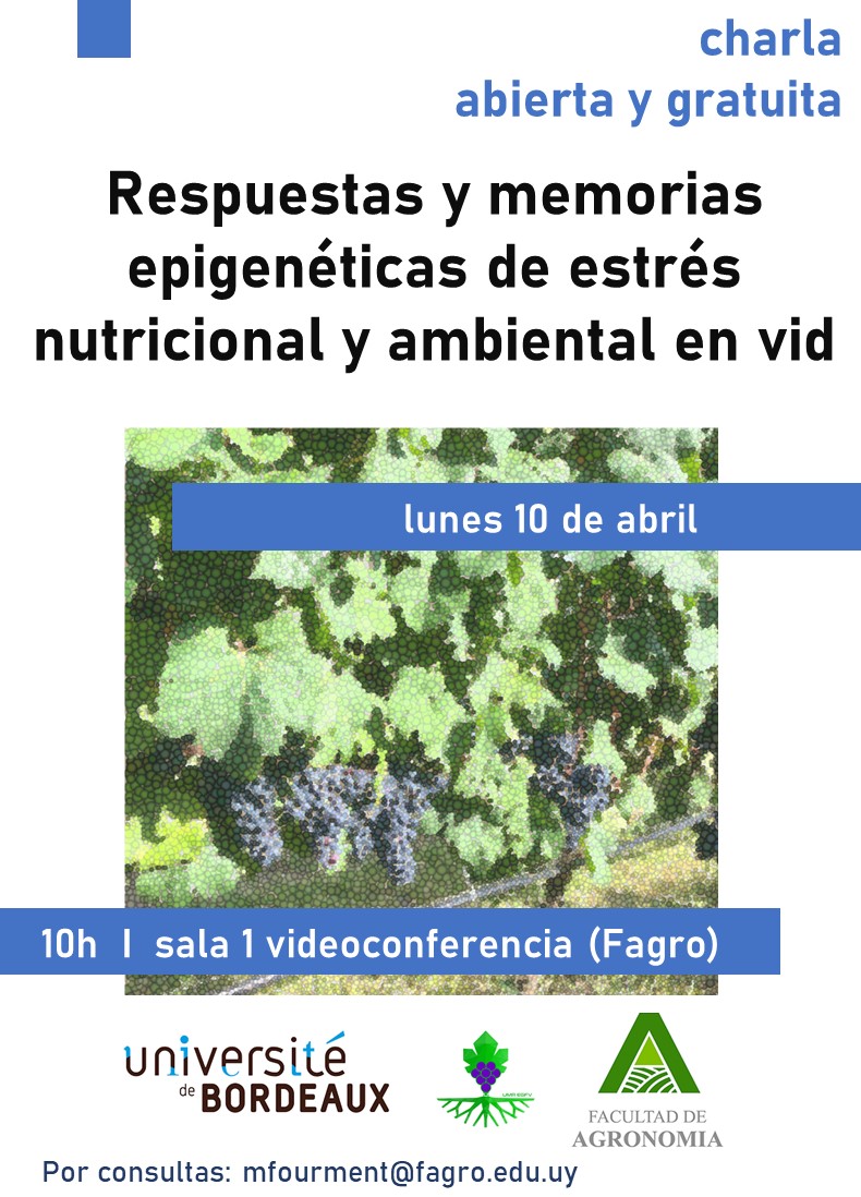 La France en Uruguay🇫🇷 (@franceenuruguay) on Twitter photo Charla abierta sobre epigenética el 10 de abril, con el Profesor Dr. Philippe Gallusci, de la <a href="/univbordeaux/">Université de Bordeaux</a>.
La videconferencia tendrá lugar en vivo, en la <a href="/FagroUdelar/">Facultad Agronomía</a>. 🧑🔬🔬
¡Entrada libre y gratuita!
📅Lunes 10 de abril - 10 horas
📍Sala 1 de la Facultad de Agronomía. Charla abierta sobre epigenética el 10 de abril, con el Profesor Dr. Philippe Gallusci, de la <a href="/univbordeaux/">Université de Bordeaux</a>.
La videconferencia tendrá lugar en vivo, en la <a href="/FagroUdelar/">Facultad Agronomía</a>. 🧑🔬🔬
¡Entrada libre y gratuita!
📅Lunes 10 de abril - 10 horas
📍Sala 1 de la Facultad de Agronomía.