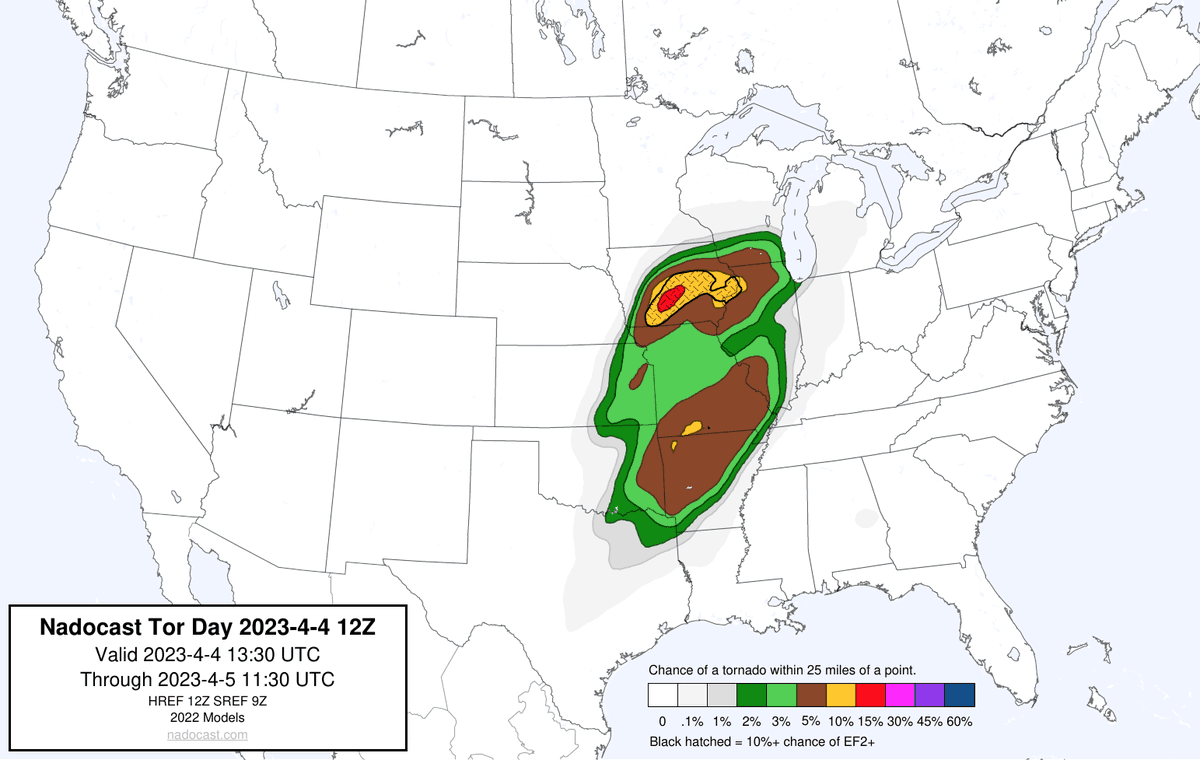 nadocast's tweet photo. 12Z Day Tornado Forecast (New New 2022 Models) https://t.co/ZW7MVh0GTJ