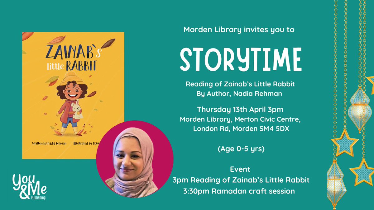 📅Save the date: Thursday 13th April 2023 3pm at Morden Library, Merton @MertonLibraries RSVP required.

Get ready to go on a reading adventure with Author, Nadia Rehman @nadiarwritess  ! Our children's picture book reading session is perfect for little readers aged 0-5 years.