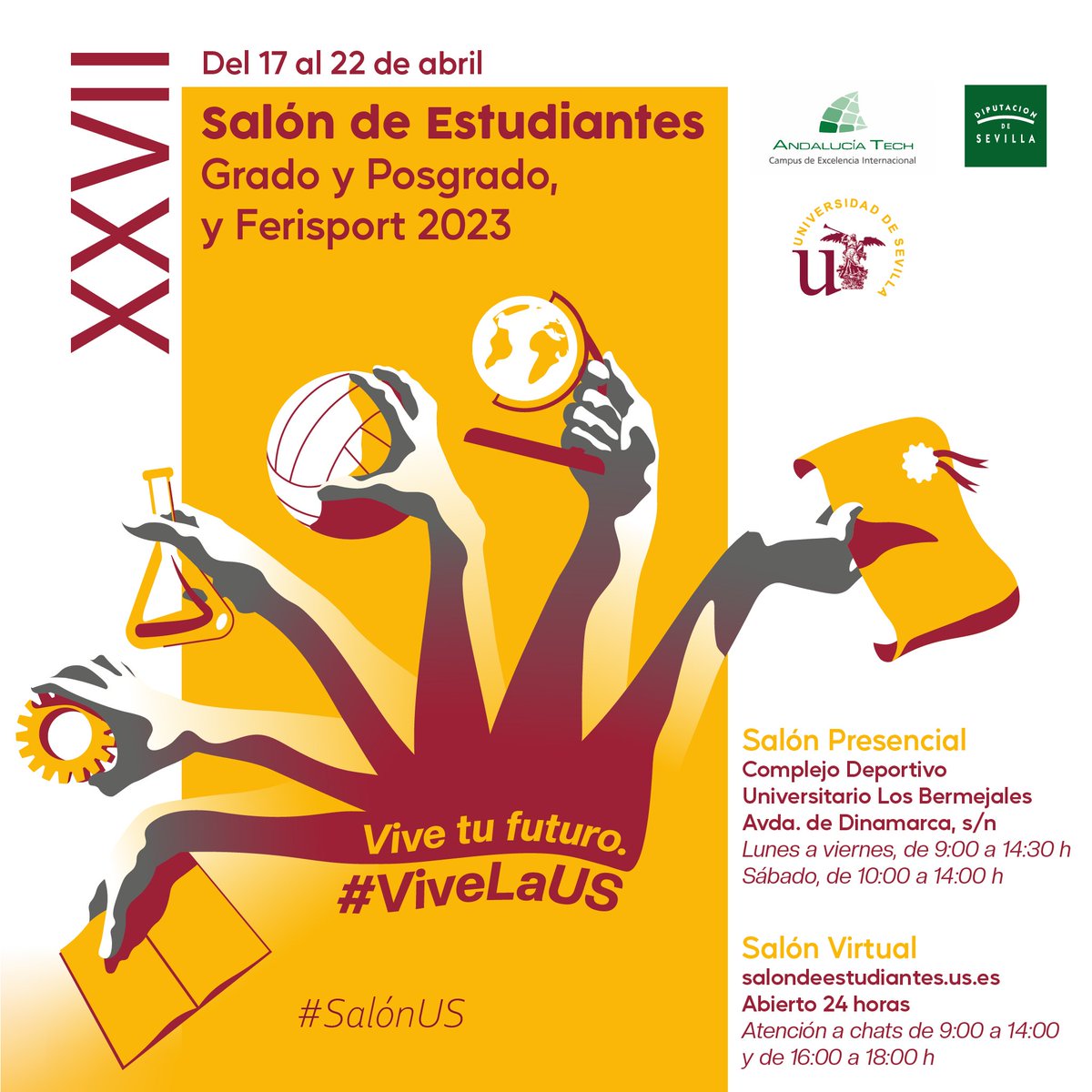🎒 Cuenta atrás para el #SalónUS, donde podrás conocer nuestra oferta de grado y posgrado tanto presencial como virtualmente 

➡ bit.ly/SalonUScat23