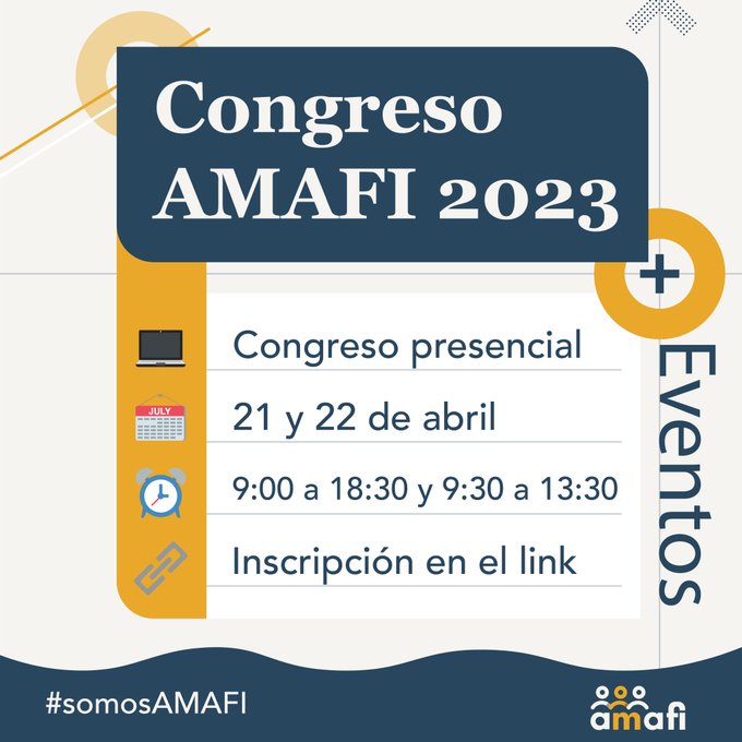 El 21 y 22 de abril se celebrará el Segundo Congreso <a href="/somosamafi/">AMAFI</a> que contará con la clausura de nuestra diputada, <a href="/EsterMocholi/">Ester Mocholi</a> 
somosamafi.es/eventos/
cc <a href="/Notarios_ES/">Notarios de España</a>