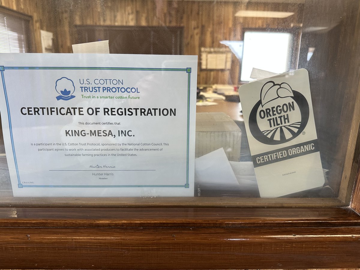 In the office here at #KingMesa Cotton Gin, confirming the producers' and gins' commitment to #organic and #conventional produced #Americancotton. #PurifiedCotton #organiccotton #Barnhardt #Texas #cotton #cottonproducers #cottongin #sustainablefarming #certifiedorganic