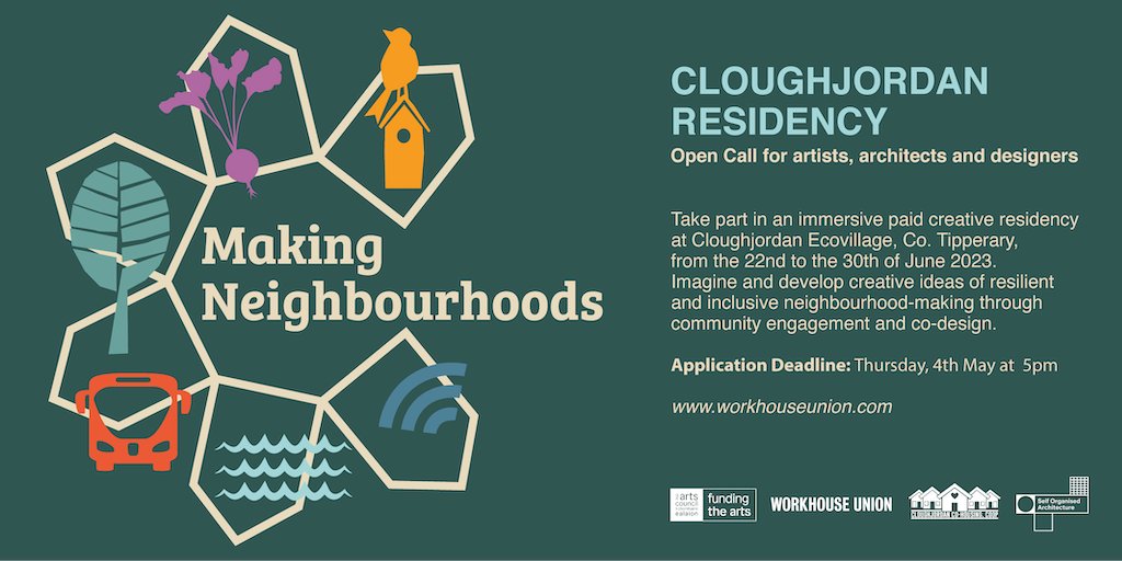Today <a href="/CallanWUnion/">Workhouse Union</a> launch a paid creative residency in collaboration with Cloughjordan CoHousing+SOA which will run from 22-30 June '23

This is an exciting opportunity to develop ideas for resilient neighbourhood-making via community engagement +codesign!

#MakingNeighbourhoods