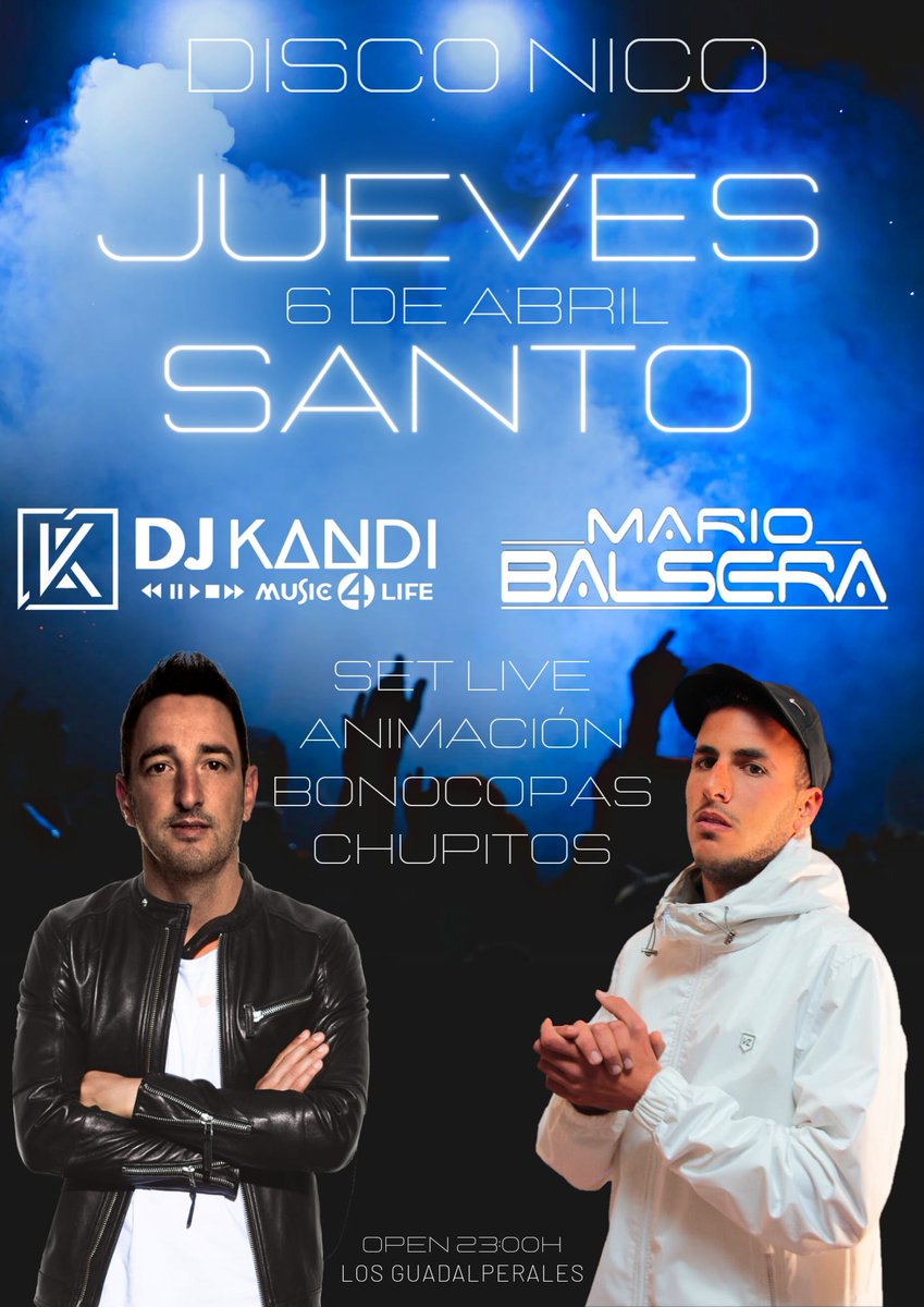 disco_nico's tweet photo. 🟣JUEVES SANTO🟣

🎟️Bonocopas
🥃Chupitos 
🎧Set live/Animación by
@mariobalseraadj &amp; @CandiAlmodovar

#DiscoNico #LosGuadalperales https://t.co/VoDb0qocRh