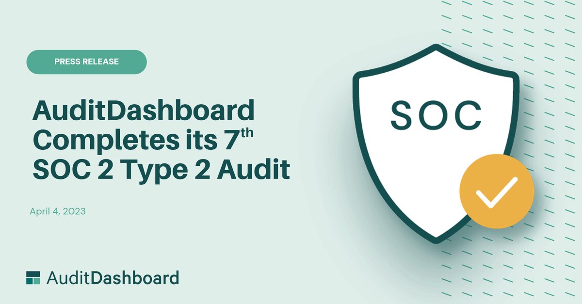 AuditDashboard's tweet photo. We are excited to share that we've successfully completed our 7th SOC 2 Type 2 Audit as we continue expanding our offering for enterprise customers worldwide.

You can read the full press release here
https://t.co/FR0GnEqWzl https://t.co/aNYTu7XdAV