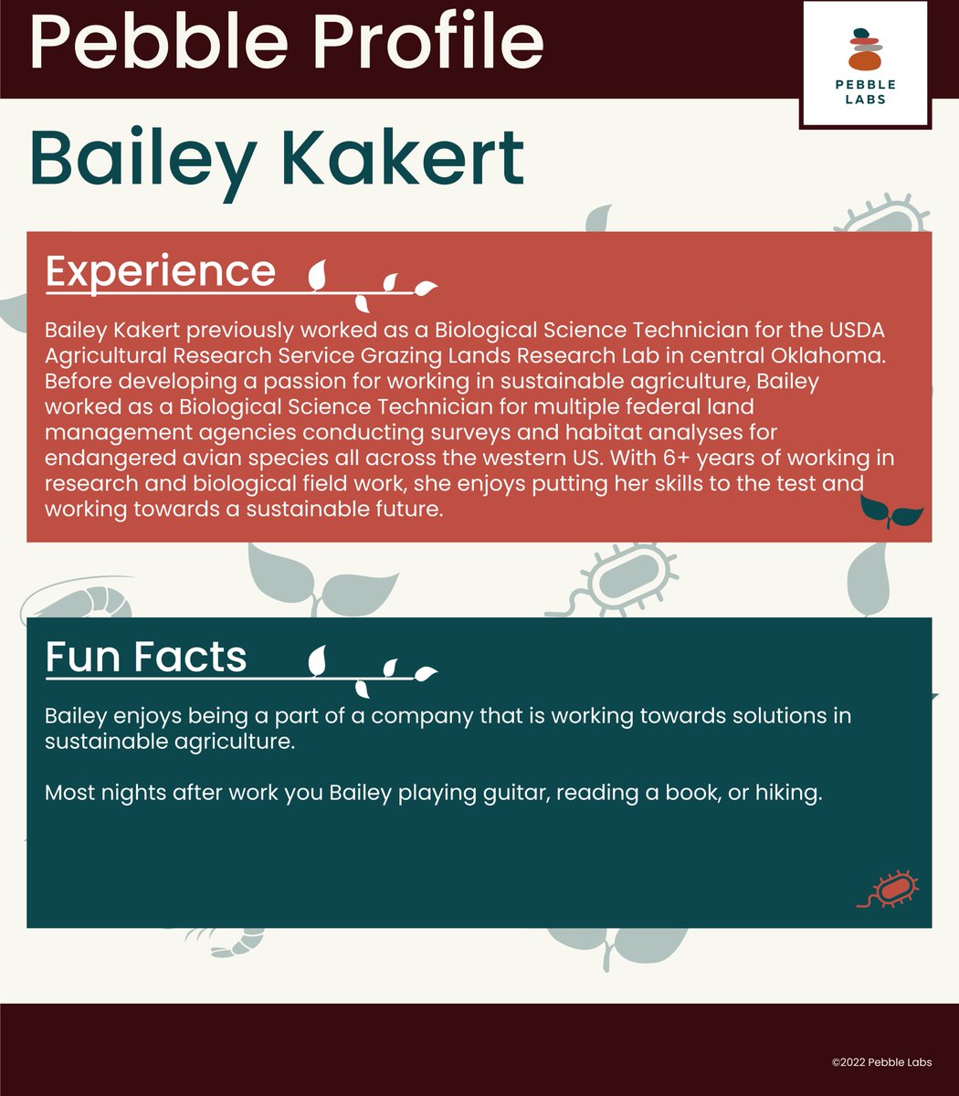 We pride ourselves on being a cohesive team of individuals dedicated to improving global #food production through #biotech. Much like pebbles on a beach, we come together to make something wonderful! Today, we introduce you to Bailey Kakert, Greenhouse Manager.

#scienceCareers