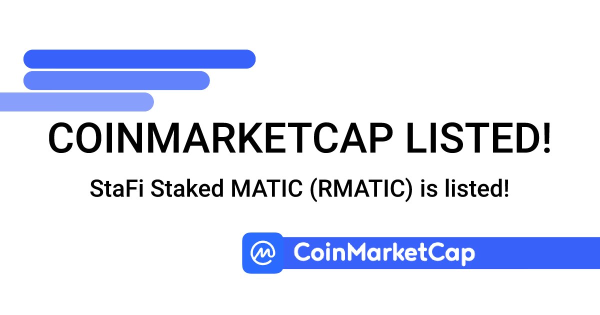CmcFirstAlert's tweet photo. 🔴 (First Alert) #RMATIC (#StaFiStakedMATIC)
StaFi Staked MATIC is listed on Coinmarketcap!
Coin name: RMATIC
Platform:Ethereum
Address: 0x3dbb00c9be5a327e25caf4f650844c5dba81e34b https://t.co/8kMoRh3moJ
