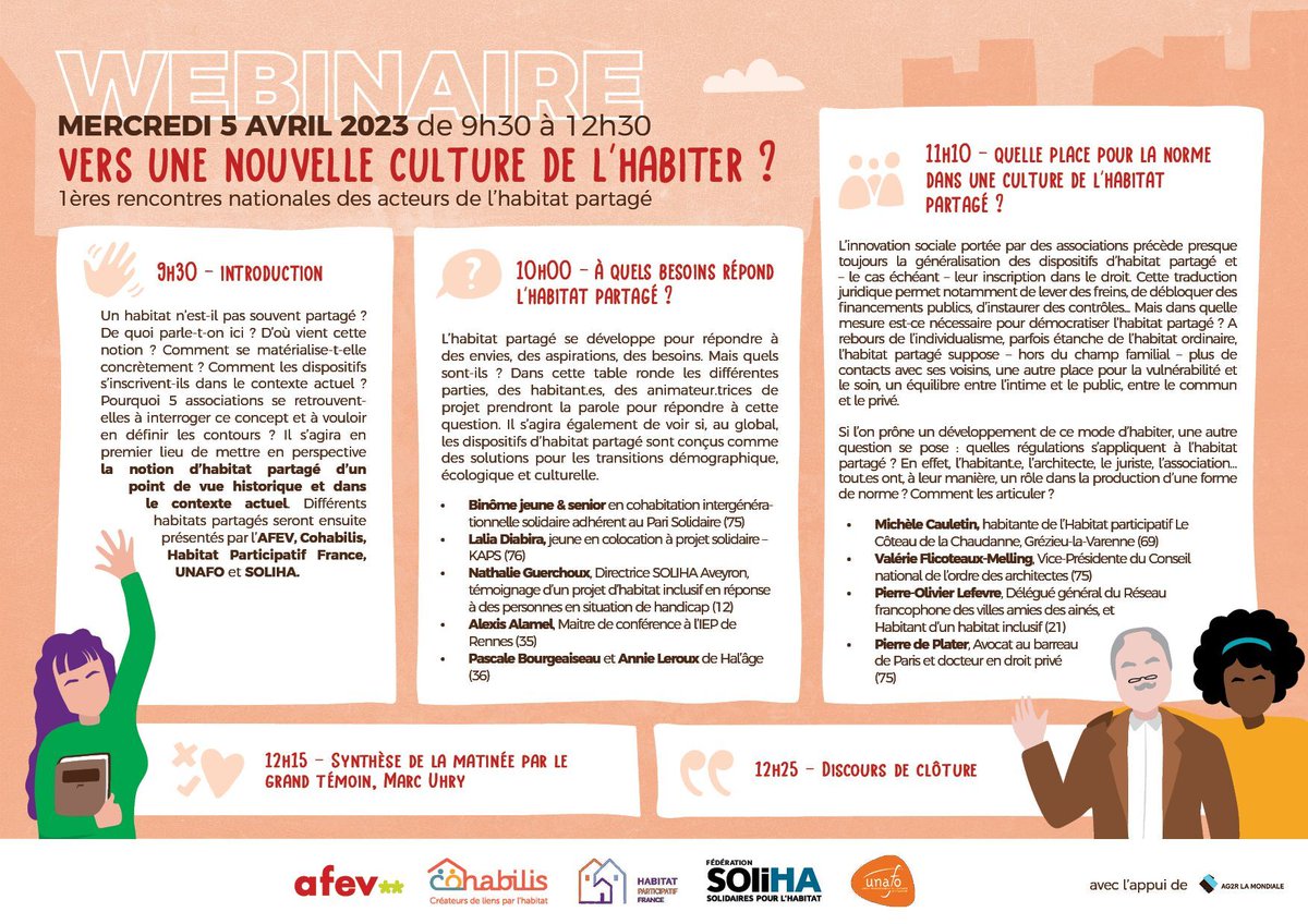 Demain, ne ratez pas les premières rencontres nationales des acteurs de l’habitat partagé lors du #webinaire “Vers une nouvelle culture de l’habiter ?” 🏘️

Pour s’inscrire, c’est par ici (et c’est gratuit !) : my.weezevent.com/vers-une-nouve…