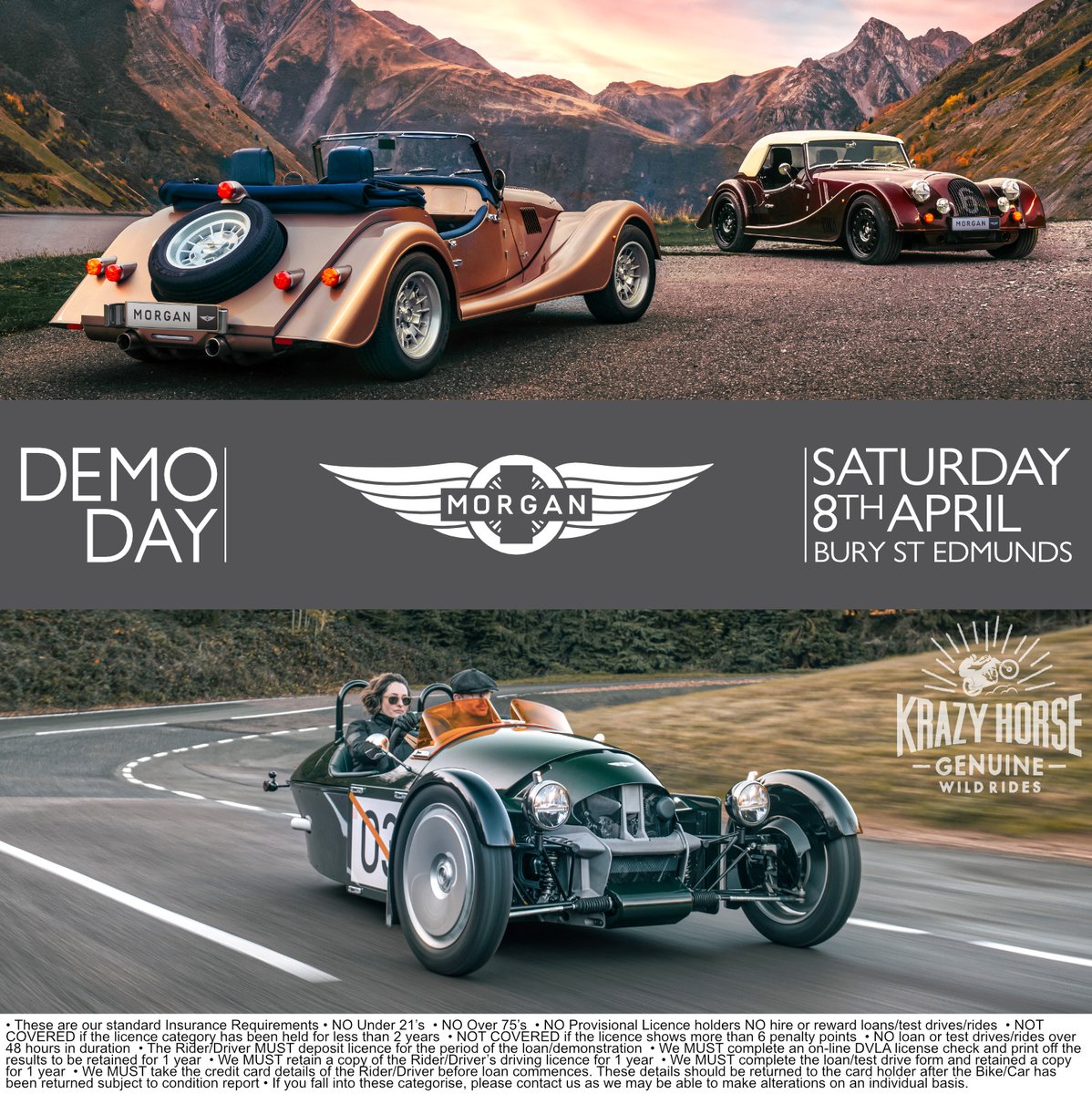 We postponed the demo day to this weekend (8th April 2023) due to the weather last week and there are a few slots left! Email info@krazyhorse.co.uk to book! 
#krazyhorse #morganmotorcompany #plusline #plussix #plusfour #super3