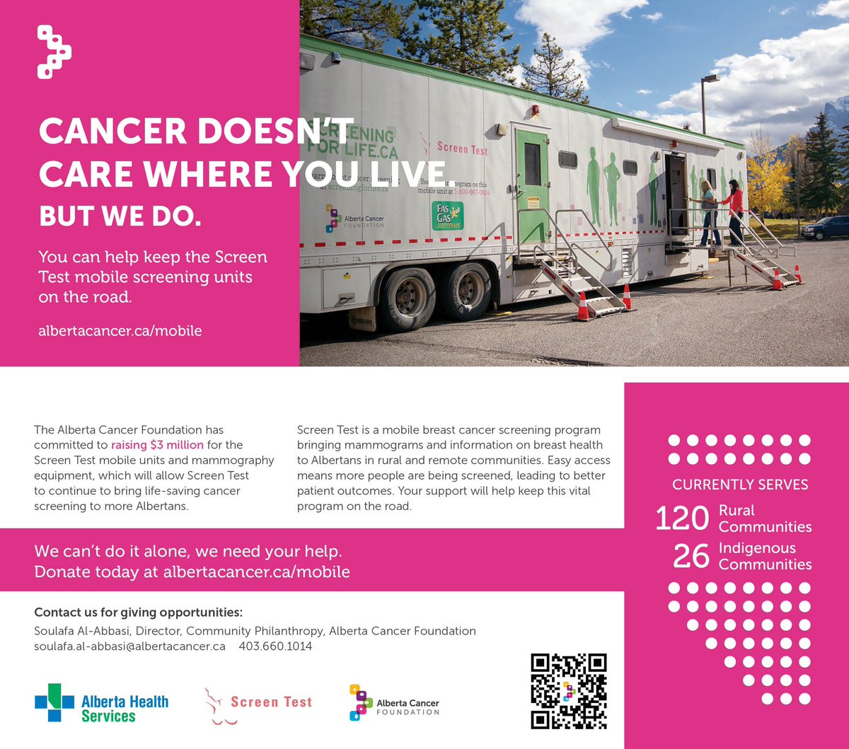 “No matter where you live in the province, you have the same access to screening services with Screen Test,” says Joan Hauber, manager of the Screen Test program.

#careforall #inclusivecare #ruralcancercare #breastcancerscreening #preventioncansavelives