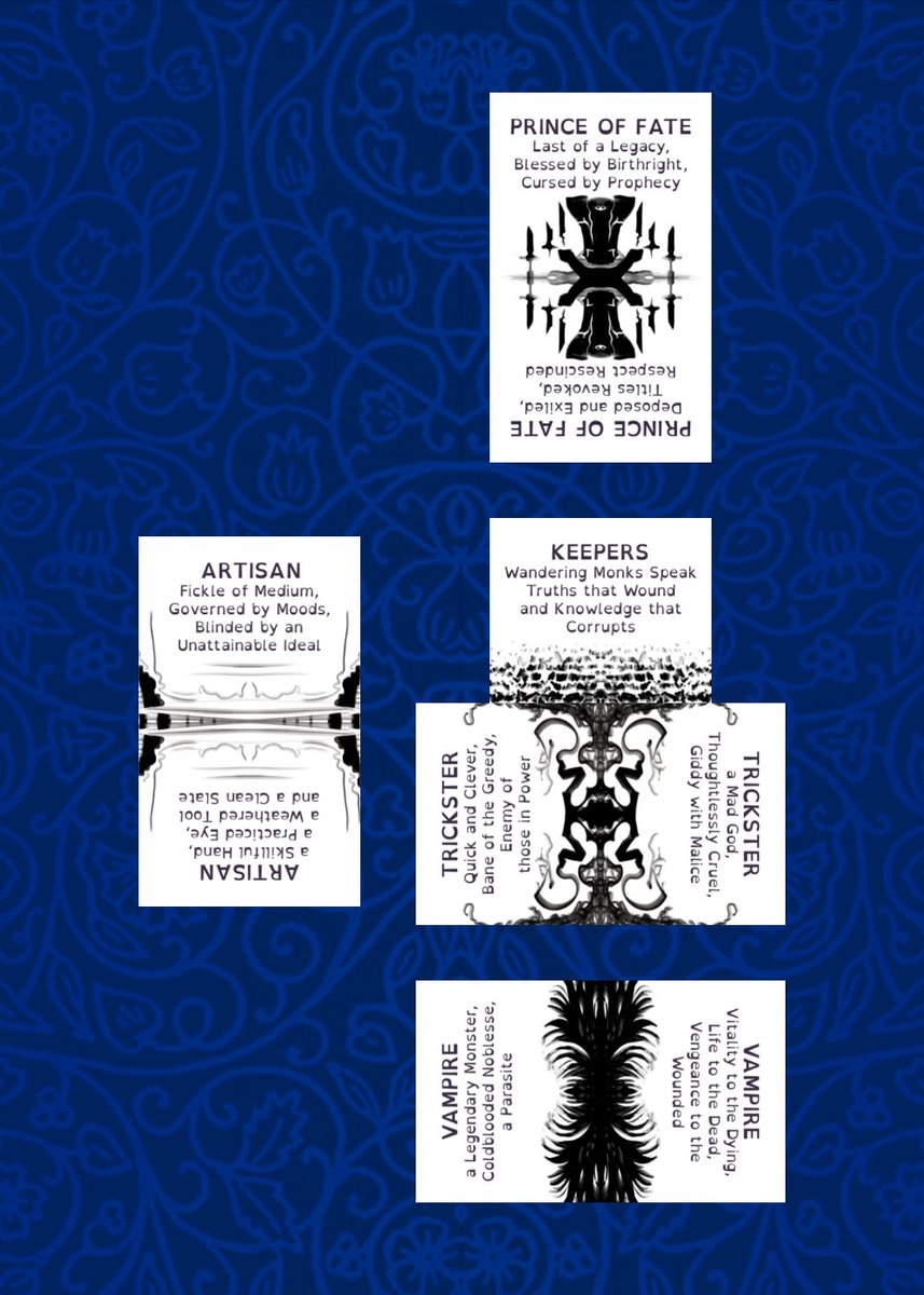 The saucer: VAMPIRE
The tea leaves: KEEPERS x TRICKSTER
The steam: PRINCE OF FATE
The handle: ARTISAN