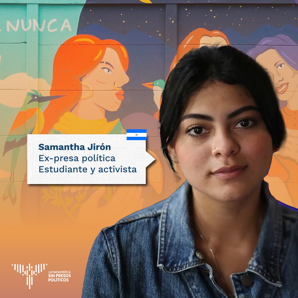 SinPresosPolit's tweet photo. ¿Quiénes son las protagonistas de nuestros murales? #latinoaméricasinpresaspolíticas
🇳🇮 Samantha Jirón fue apresada en medio de las elecciones nacionales. Fue excarcelada y expulsada de Nicaragua junto a 221 presos políticos más el 9 de febrero de 2023. https://t.co/O37RcGJQ6h
