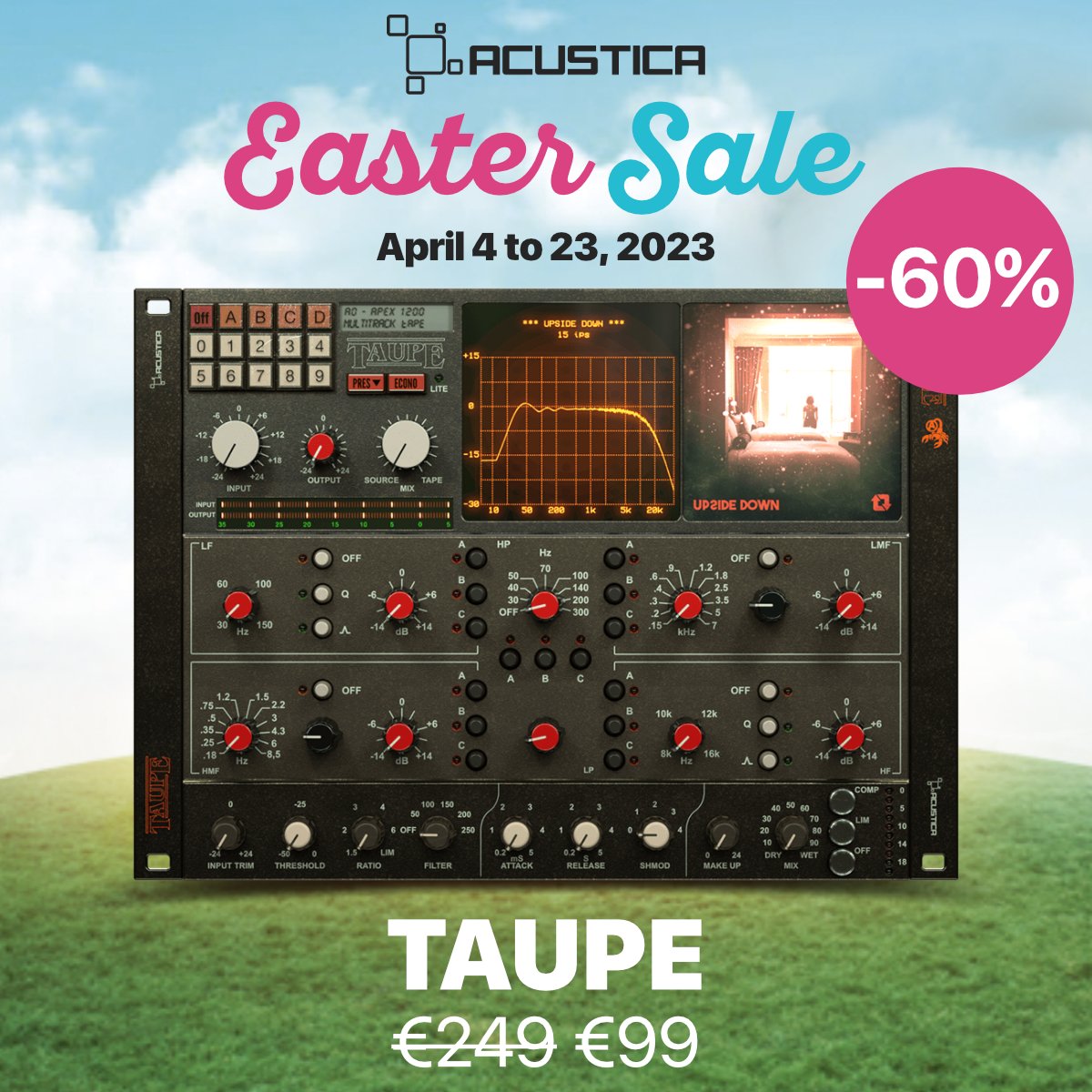 AcusticaAudio's tweet image. Easter Deal! Taupe, The King of Tape plugins: 60% OFF!
acustica-audio.com/shop/products/…

#acusticaaudio #tapeplugin #mixing #mastering