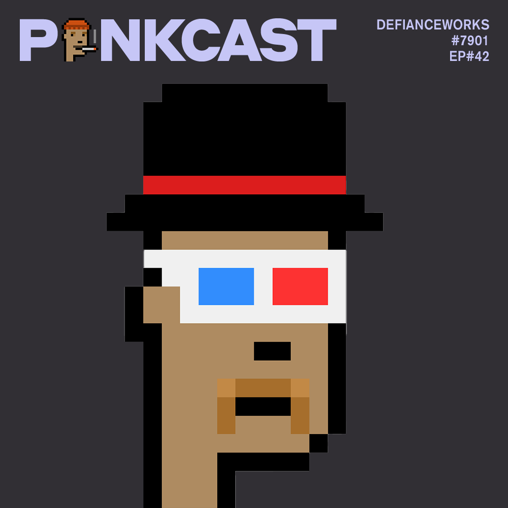 gm 3D Top Hat Punks !🟦 🟥 🤘😎

Episode 42: #Punk7901 <a href="/defianceworks/">defianceworks</a>, Collector, Builder, Investor &amp; Founder, <a href="/realneustreet/">Neustreet</a>

OUT NOW! Go! Go! Go!
👇

#PunkCast #Cryptopunks #3Atty #HandleBars #3DGlasses #TopHat