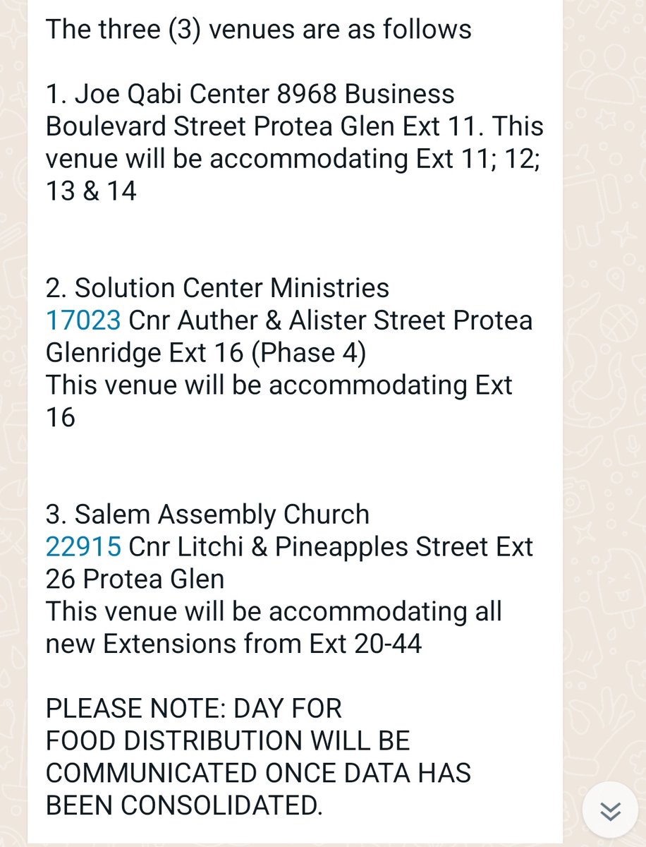 Re: Food parcels distribution 

Message from Cllr @Phelelani_sinda

#FoodParcels distribution by @The_DSD

#Ward135 #ProteaGlen #ProteaGlenComms
