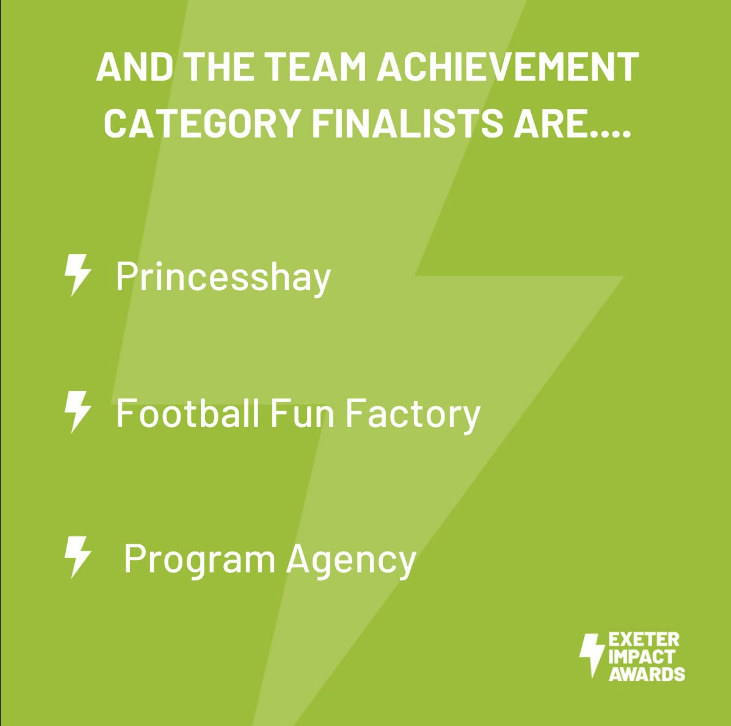 program_agency's tweet photo. We are delighted to have been shortlisted for the Team Achievement category at the #ExeterImpactAwards for our work for the Safer Exeter campaign π₯
See you there
#SaferExeterCampaign #HarassmentPrevention #BystanderTraining https://t.co/endndt6TKq
