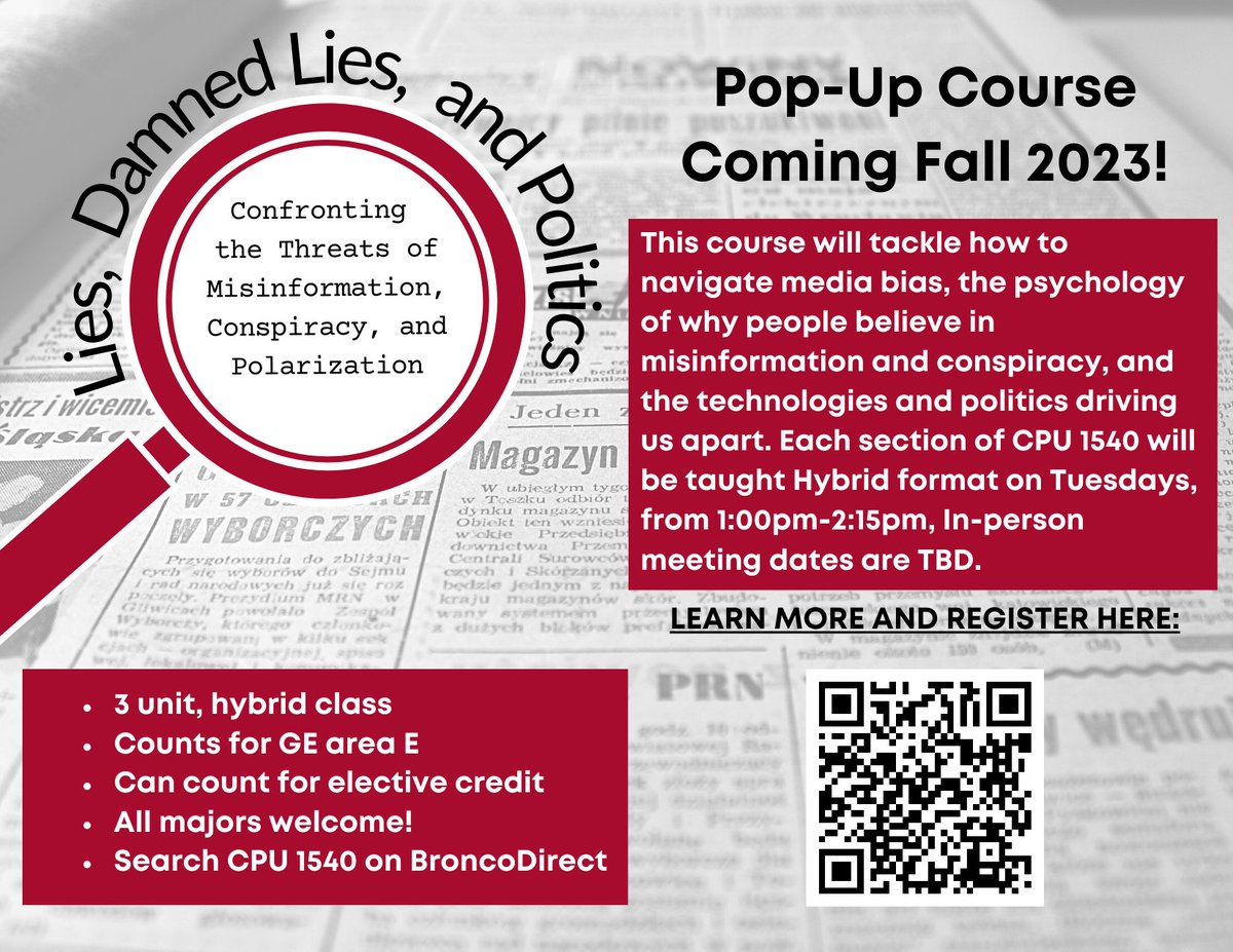 ai_cpp's tweet image. Interested in learning more about navigating media bias and the politics driving us apart? Innovation Incubator will be holding a 3 unit hybrid Pop-Up Course this Fall 2023 on this important matter. Register for CPU 1540 on your Bronco Direct to join in! bit.ly/fall23popup