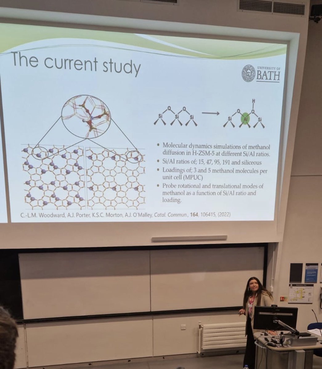<a href="/Claire_LouiseW_/">Claire-Louise Woodward</a> giving her talk at the BZA conference on methanol diffusion in ZSM-5 catalysts as a function of loading and Si/Al ratio 💻👩🏻‍🔬 #zeolites #neutrons #compchem