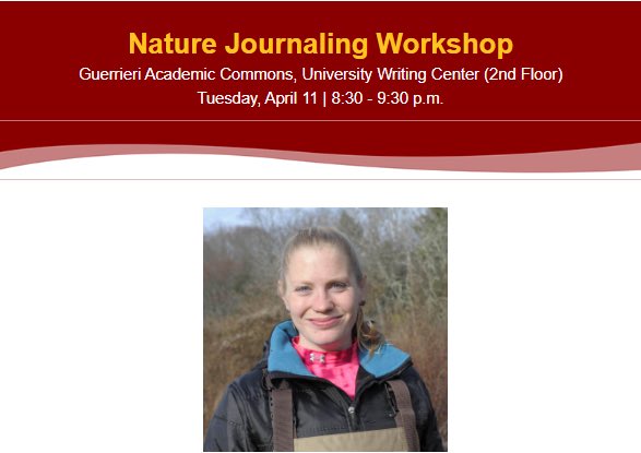 SUENVRdept's tweet photo. Join the Salisbury University Community Writing Center for a Nature Journaling workshop led by Dr. Jessie Rack. 🎉 In this workshop, Rack will lead participants through a nature journaling activity for writers of all ages and backgrounds! 📝🌱 Register using the link in our bio! https://t.co/s3se8tQl28