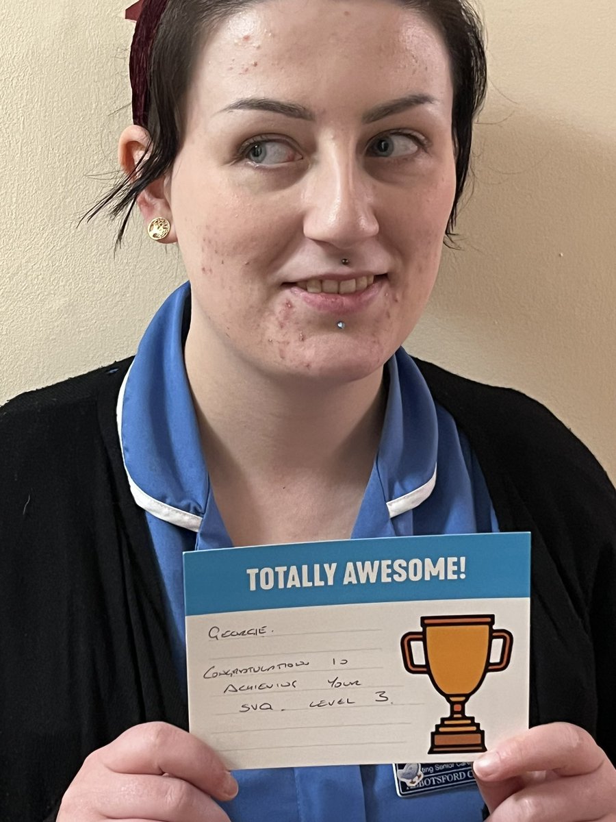 Congratulations to Georgie. Who achieved her SVQ level 3 last week. #careerincare #development @hazel_beale @MaryMcKechnie93 @HazelDunsmuir @AlyMcKechnie