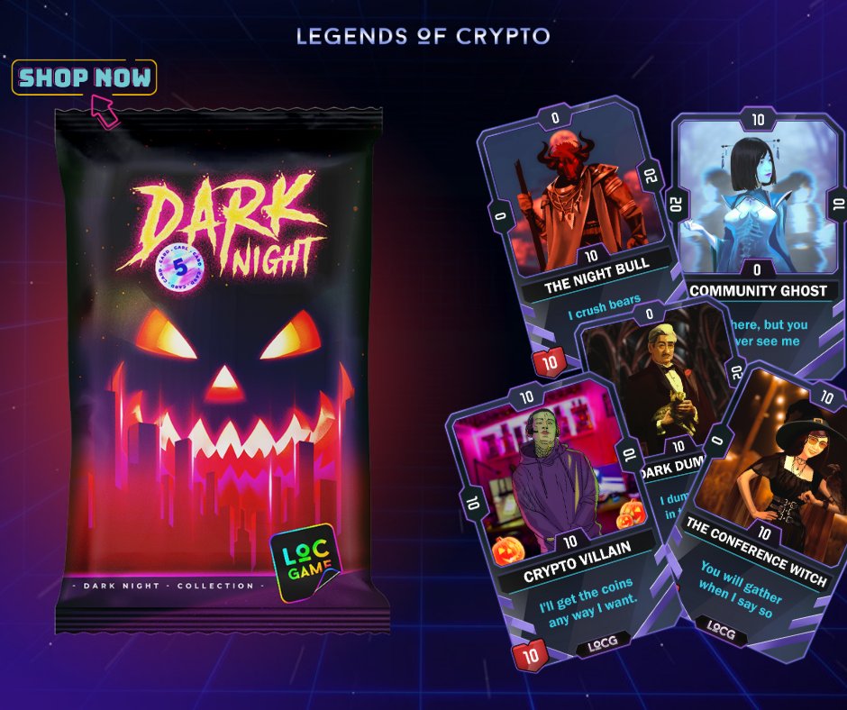 LOCgameio's tweet photo. Add a touch of mysticism to your game with the Dark Night Pack. 🪄

The 5 new heroes in this pack are shrouded in the atmosphere of the night to help you mysteriously defeat your enemies. 🥷

Buy the Dark Night pack to get a 25% Kickback in $LOCG & a chance to win the $1000 in $LOCG Raffle! 💰
Buy here - https://t.co/kjy0EBC3yv