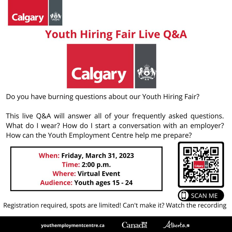 New immigrants in Calgary area may want to consider attending this Youth Hiring Fair. 

@TTRRMK @CanadaImmigra20 

#newimmigrants #canada