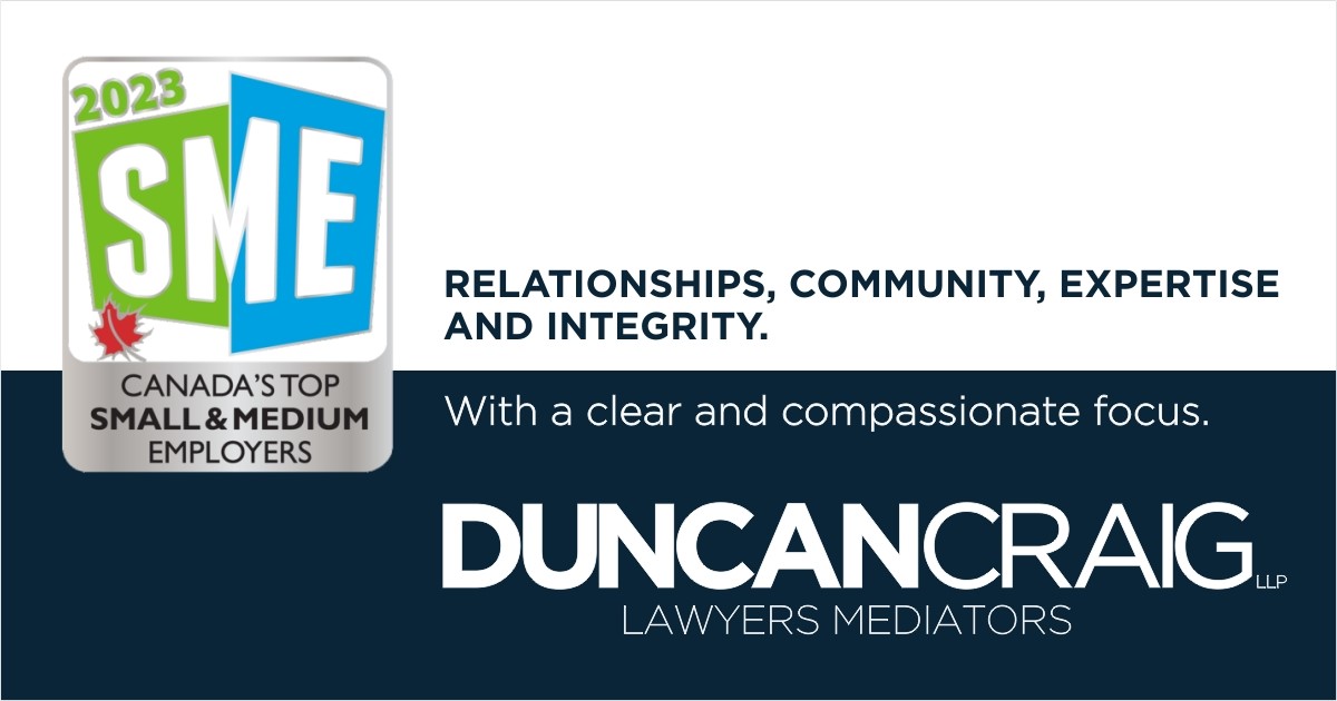 Duncan Craig LLP is grateful to be recognized as one of Canada’s Top Small &amp; Medium Employers 2023. theglobeandmail.com/business/adv/a…
#topSME #TopEmployers2023    #YEGTopEmployer2023    #AlbertaTopEmployer2023