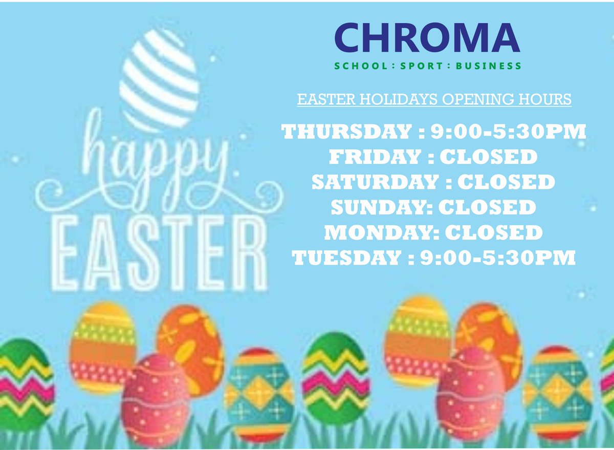 ChromaSport (@chromasport) on Twitter photo Easter Opening hours!! Easter Opening hours!!