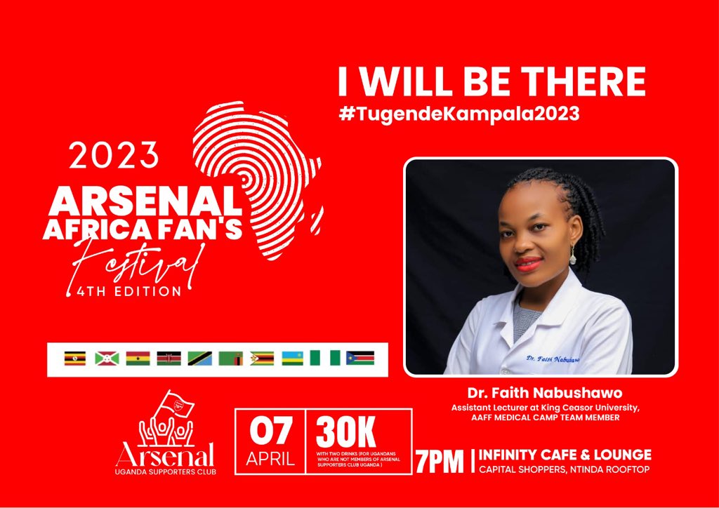 faith_nabushawo's tweet photo. Let’s meet this Saturday at Ggaba beach for Arsenal Africa Fans festival. It will be party time 🥳 @arsenalug_fans @DrLubegaRobert
#TugendeKampala2023
#AAFF23
#ArsenalFansCharity https://t.co/9oInBnppsY